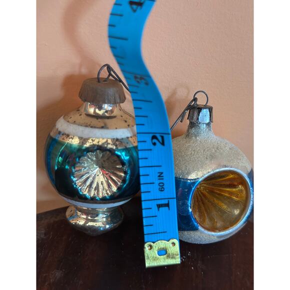 Vintage Mercury Glass Concave Christmas Ornaments in Blue Set of 2 - Picture 3 of 12